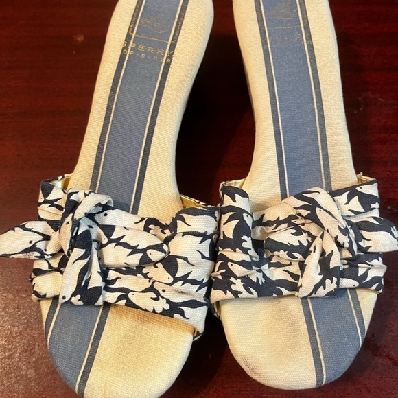 Sperry Top Sider cork wedge heels Floral Blue White Size 10 Women - Picture 6 of 10